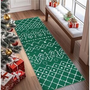 jinchan Christmas Runner Rug 3x10 Green Hallway Rug  Moroccan Runner